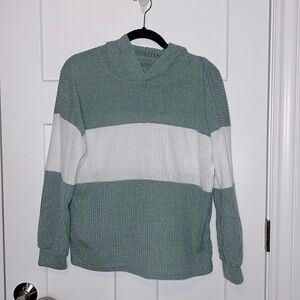 Lightweight Colorblock Stripe Relaxed Fit Ribbed Pullover Hoodie